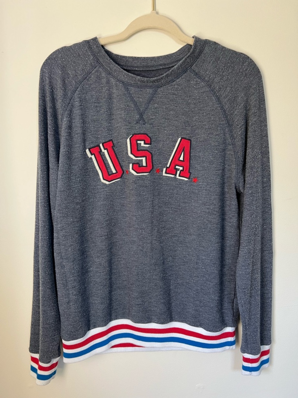 Hollister USA Pullover Sweatshirt with Red & Stripe Trim